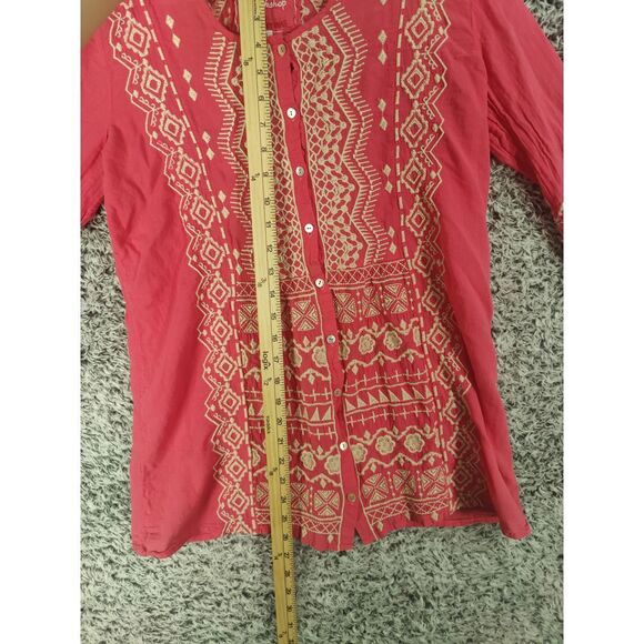 Johnny Was 3J Workshop Embroidered Tunic Top Bohemian Button Down Pink Womens S - Picture 4 of 10